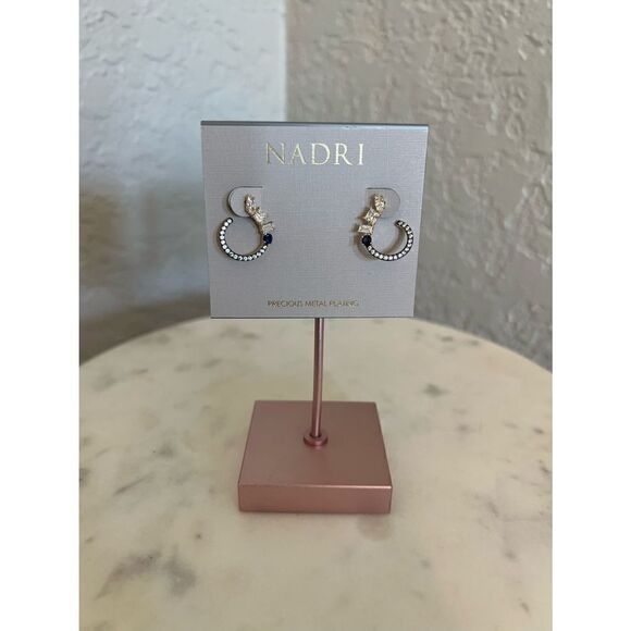 NADRI Encore Mixed Shape CZ Front-Facing Hoop Earrings, Blue/Gold, NWT - Picture 9 of 11